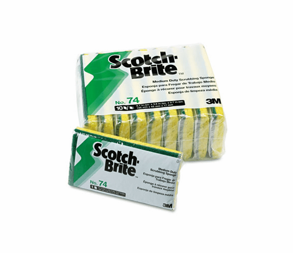 MMM74CC Medium-Duty Scrubbing Sponge, 3-1/2 x 6-1/4, 10/Pack By 3M/COMMERCIAL TAPE DIV.