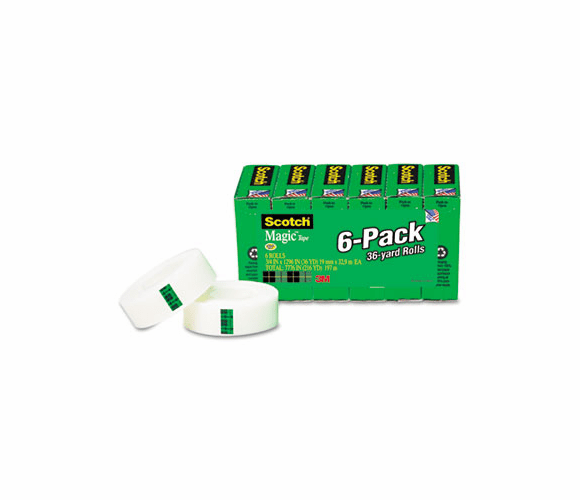 MMM8106PK Magic Tape, 3/4" x 1296", 1" Core, Clear, 6/Pack By 3M/COMMERCIAL TAPE DIV.