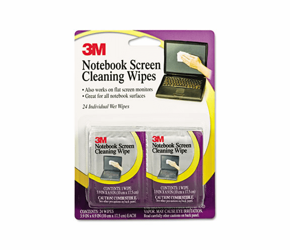 MMMCL630 Notebook Screen Cleaning Wet Wipes, Cloth, 7 x 4, White, 24/Pack By 3M/COMMERCIAL TAPE DIV.