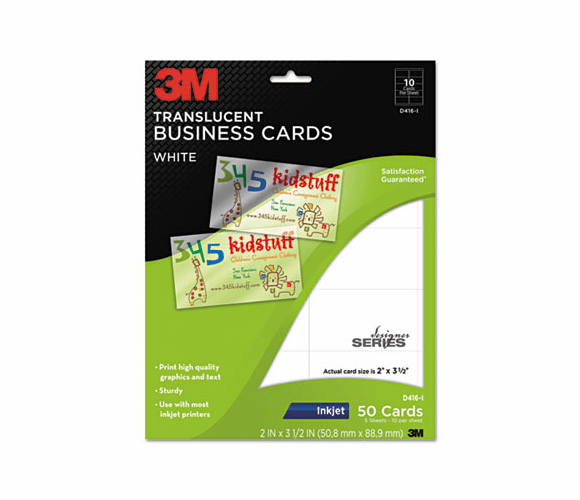 MMMD416I Inkjet Translucent Business Cards, 2 x 3 1/2, White, 50/PK By 3M/COMMERCIAL TAPE DIV.
