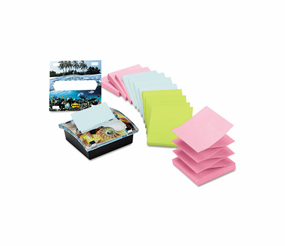 MMMDS330VA Clear Top Pop-up Note Dispenser w/12 3 x 3 Pastel Self-Stick Pads, Black By 3M/COMMERCIAL TAPE DIV.