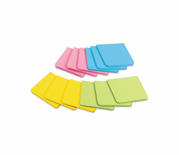 MMMF33012SSAU Full Adhesive Notes, 3 x 3, Assorted Bright Colors, 12/Pack By 3M/COMMERCIAL TAPE DIV.