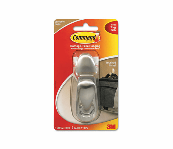 MMMFC13BN Adhesive Mount Metal Hook, Large, Brushed Nickel Finish By 3M/COMMERCIAL TAPE DIV.