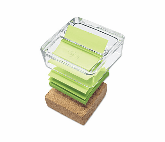 MMMGC330 Glass & Cork Pop-Up Note Dispenser, Clear, with 50-Sheet Greener Note Pad By 3M/COMMERCIAL TAPE DIV.