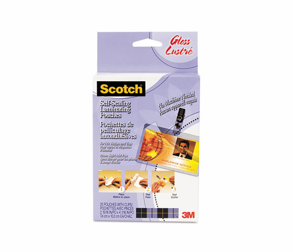 MMMLS852G Self-Sealing Laminating Pouches, 12.5 mil, 2 15/16 x 4 1/16, ID Size, 25/Pack By 3M/COMMERCIAL TAPE DIV.