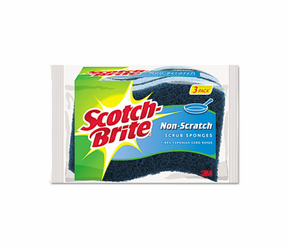 MMMMP3 Non-Scratch Multi-Purpose Scrub Sponge, 4 2/5 x 2 3/5", Blue, 3/Pack By 3M/COMMERCIAL TAPE DIV.