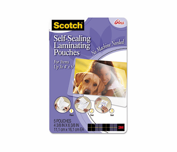 MMMPL900G Self-Sealing Laminating Pouches, 9.5 mil, 4 3/8 x 6 3/8, Photo Size, 5/Pack By 3M/COMMERCIAL TAPE DIV.