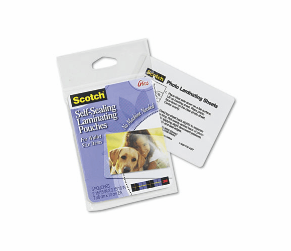 MMMPL903G Self-Sealing Laminating Pouches, Glossy, 2 15/16 x 3 15/16, Wallet Size, 5/Pack By 3M/COMMERCIAL TAPE DIV.