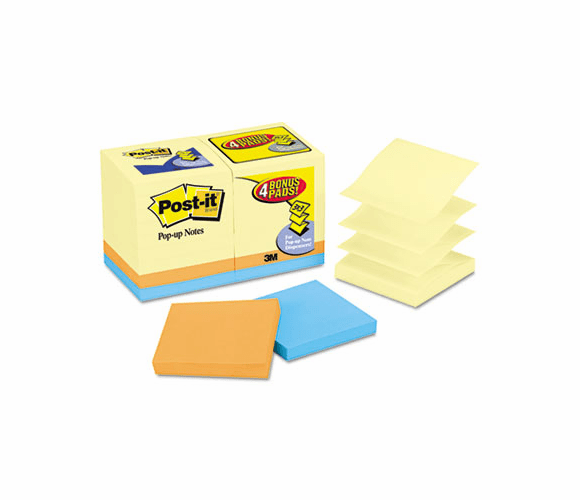 MMMR330144B Bonus Pack Pop-Up Refills 3 x 3, Canary Yellow/Ast., 100-Sheet 18/Pack By 3M/COMMERCIAL TAPE DIV.