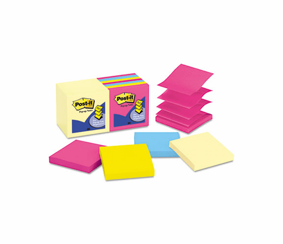 MMMR33014YWM Pop-Up Note Pad Refills, 3 x 3, 7 Canary Yellow & 7 Asst. Brights 100-Sheet Pads By 3M/COMMERCIAL TAPE DIV.
