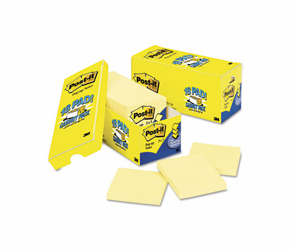 MMMR33018CP Cabinet Pack, Pop-up Notes, 3 x 3, Canary Yellow, 18 90-Sheet Pads/Pack By 3M/COMMERCIAL TAPE DIV.