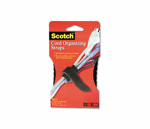 MMMRF8111 Cord Management Bundling Straps, 8", 6 Straps/Pack, Black By 3M/COMMERCIAL TAPE DIV.