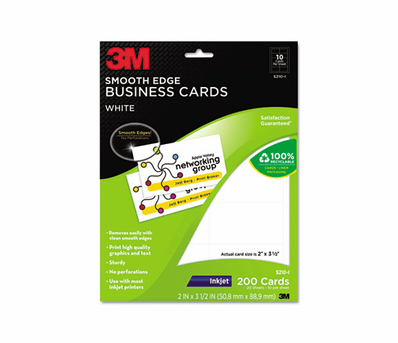 MMMS210I Smooth Edge Business Cards, Inkjet, 2 x 3 1/2, White, 200/PK By 3M/COMMERCIAL TAPE DIV.
