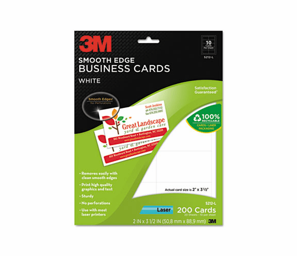 MMMS212L Smooth Edge Business Cards, Laser, 2 x 3 1/2, White, 200/PK By 3M/COMMERCIAL TAPE DIV.