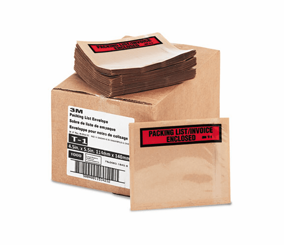 MMMT11000 Top Print Self-Adhesive Packing List Envelope, 4 1/2 x 5 1/2, White, 1000/Box By 3M/COMMERCIAL TAPE DIV.