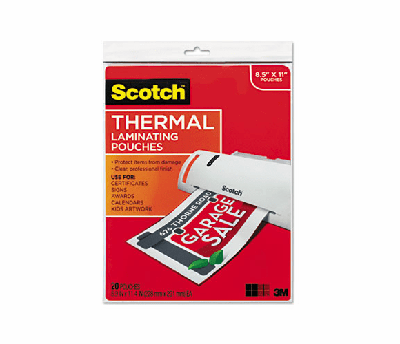 MMMTP385420 Letter size thermal laminating pouches, 3 mil, 11 1/2 x 9, 20/pack By 3M/COMMERCIAL TAPE DIV.