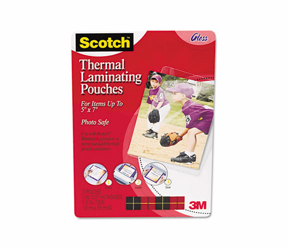 MMMTP590320 Photo size thermal laminating pouches, 5 mil, 7 1/4 x 5 3/8, 20/pack By 3M/COMMERCIAL TAPE DIV.