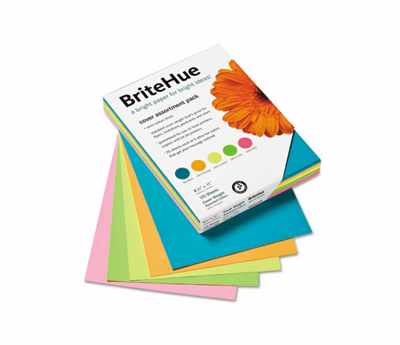 MOW109992 BriteHue Multipurpose Card Stock, 65 lbs., Letter, Assorted, 125 Sheets By MOHAWK FINE PAPERS