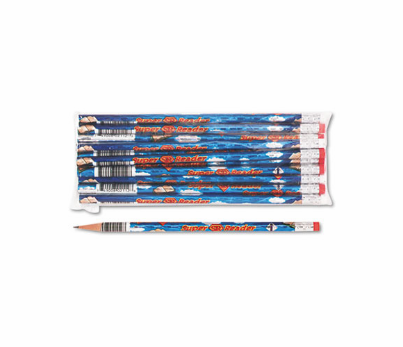 MPD2112B Decorated Wood Pencil, Super Reader, HB #2, Blue Barrel, Dozen By MOON PRODUCTS