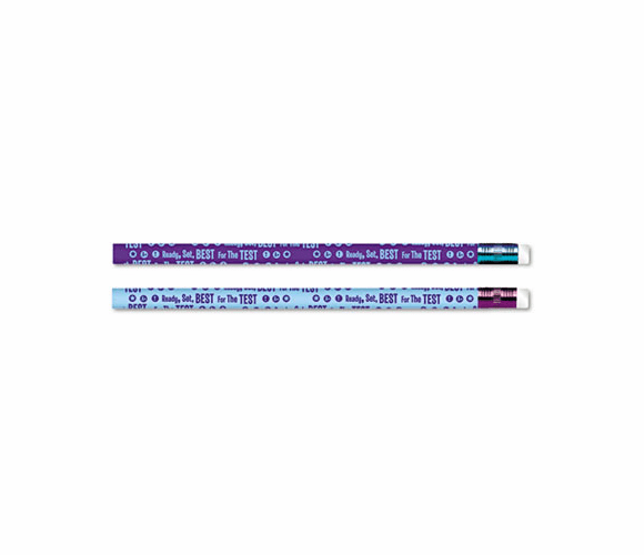 MPD52060B Decorated Pencil, Ready, Set, Best for the Test, Blue/Purple Barrel, 12/Pack By MOON PRODUCTS