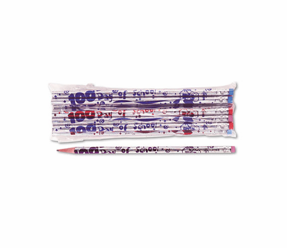 MPD7448B Decorated Woodcase Pencil, 100th Day, HB #2, Silver Barrel, Dozen By MOON PRODUCTS