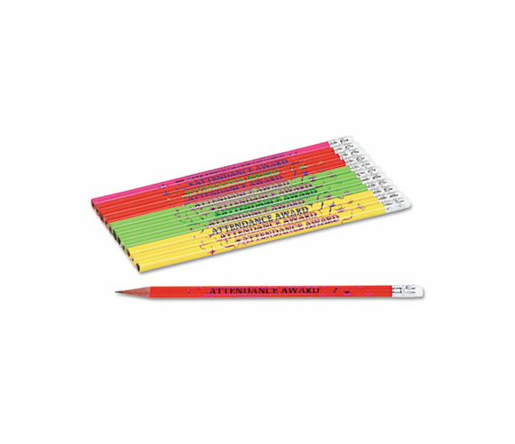 MPD7910B Decorated Wood Pencil, Attendance Award, HB #2, Orange Brl, Dozen By MOON PRODUCTS