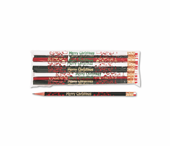 MPD7921B Decorated Wd Pencil, Merry Christmas, #2, BLK/GN/RD/WE Brl, Dozen By MOON PRODUCTS