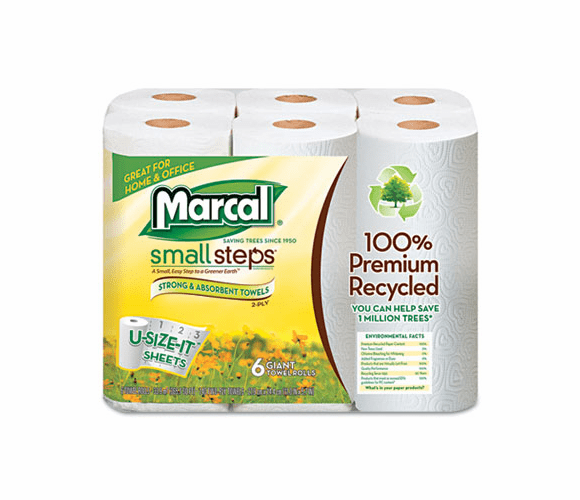 MRC6181PK 100% Premium Recycled Giant Roll Towels, 5-3/4 x 11, 140/Roll, 6/Pack By MARCAL MANUFACTURING, LLC
