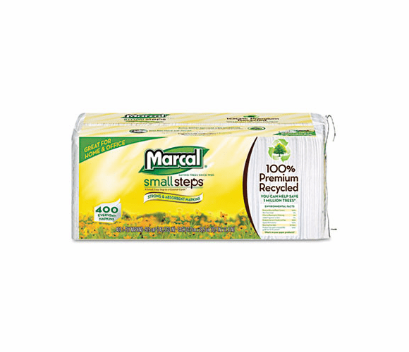MRC6506PK Lunch Napkins, One-Ply, 12-1/2 x 11-2/5, White, 400/Pack By MARCAL MANUFACTURING, LLC