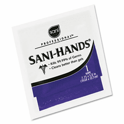 NICD43800 Sani-Hands II Sanitizing Wipes, 7 1/2 x 5 1/2, 100 Packets/Box By NICE-PAK PRODUCTS, INC