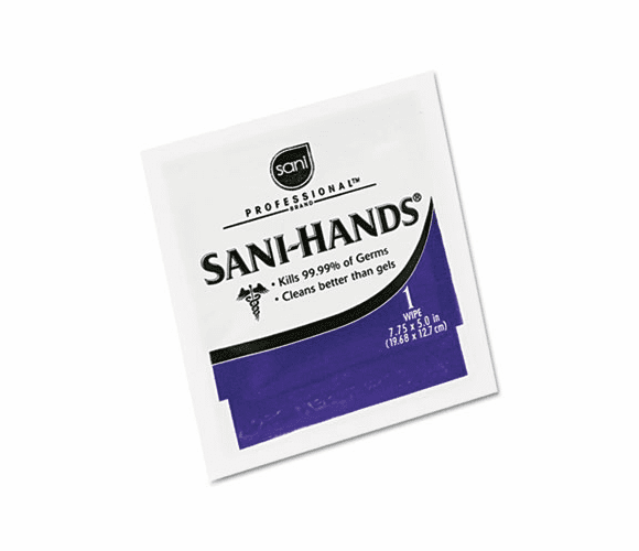 NICD43800 Sani-Hands II Sanitizing Wipes, 7 1/2 x 5 1/2, 100 Packets/Box By NICE-PAK PRODUCTS, INC