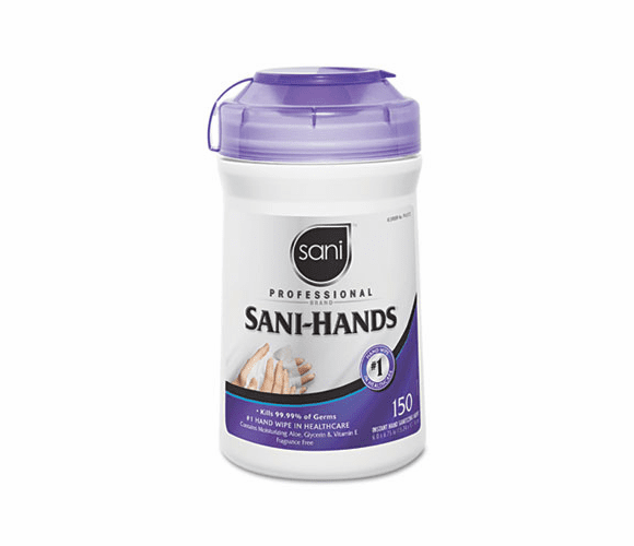 NICP43572 San-Hands II Sanitizing Wipes, 7.75"x10.5", White, 100/Can By NICE-PAK PRODUCTS, INC