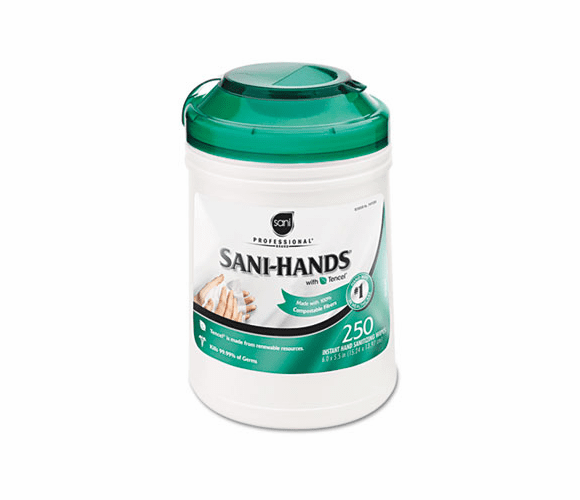 NICP49584 Sani-Hands Sustainable Wipes, Unscented, 250/Canister By NICE-PAK PRODUCTS, INC