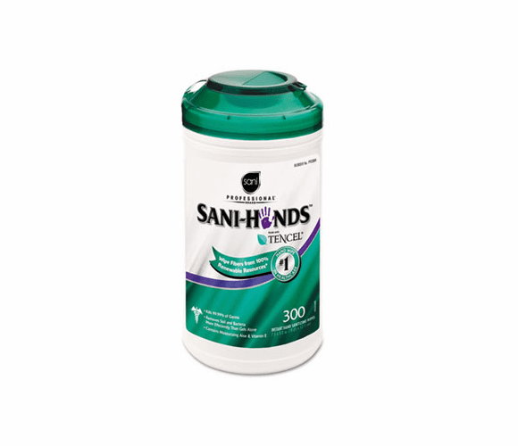 NICP92084 Sani-Hands II Sanitizing Wipes, 7 1/2 x 5 1/2, 300/Canister By NICE-PAK PRODUCTS, INC