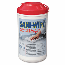 NICQ94384 Sani-Wipe Surface Sanitizing Wipes, 7.75" x 10.5", White, 100/Canister, 6/Carton By NICE-PAK PRODUCTS, INC