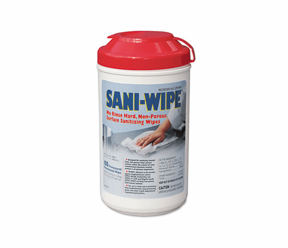 NICQ94384 Sani-Wipe Surface Sanitizing Wipes, 7.75" x 10.5", White, 100/Canister, 6/Carton By NICE-PAK PRODUCTS, INC