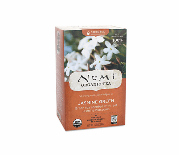 NUM10108 Organic Teas and Teasans, 1.27 oz, Jasmine Green, 18/Box By Numi