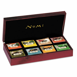 NUM10157 Velvet-Lined Tea Chest, 14 1/2 x 2 1/2 x 6 1/2, Mahogany By Numi