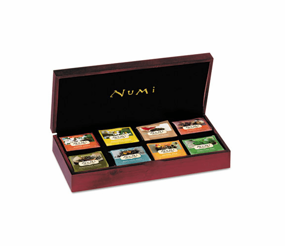 NUM10157 Velvet-Lined Tea Chest, 14 1/2 x 2 1/2 x 6 1/2, Mahogany By Numi