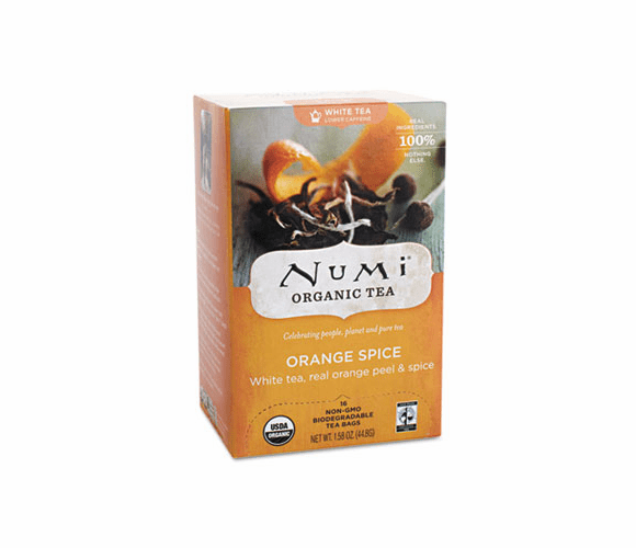 NUM10240 Organic Teas and Teasans, 1.58 oz, White Orange Spice, 16/Box By Numi