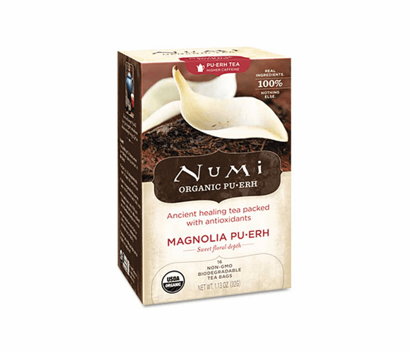 NUM10380 Organic Teas and Teasans, .125 oz, Magnolia Puerh, 16/Box By Numi