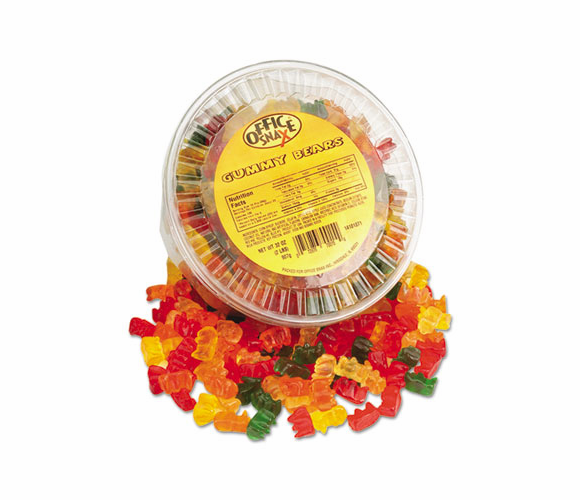 OFX70015 Gummy Bears, Assorted Flavors, 2 lb/Tub By OFFICE SNAX, INC.