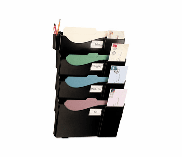 OIC21724 Wall Filing System, Four Pockets, 23 1/4 x 15 3/4 x 3 7/8, Plastic, Black By OFFICEMATE INTERNATIONAL CORP.