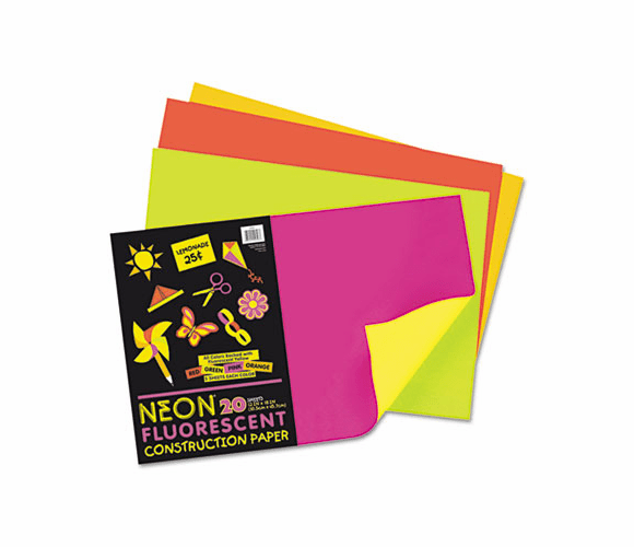 PAC104303 Neon Construction Paper, 76 lbs., 12 x 18, Assorted, 20 Sheets/Pack By PACON CORPORATION