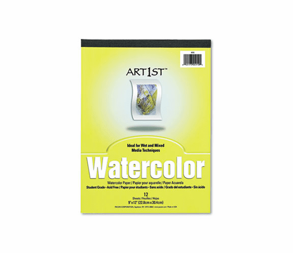 PAC4910 Artist Watercolor Paper Pad, 9 x 12, White, 12 Sheets/Pad By PACON CORPORATION