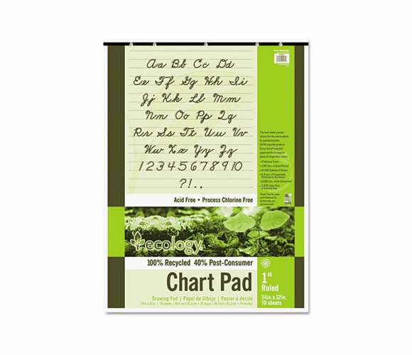 PAC945610 S.A.V.E Recycled Chart Pads, 1in Ruled, 24 x 32, White, 70 Sheets By PACON CORPORATION