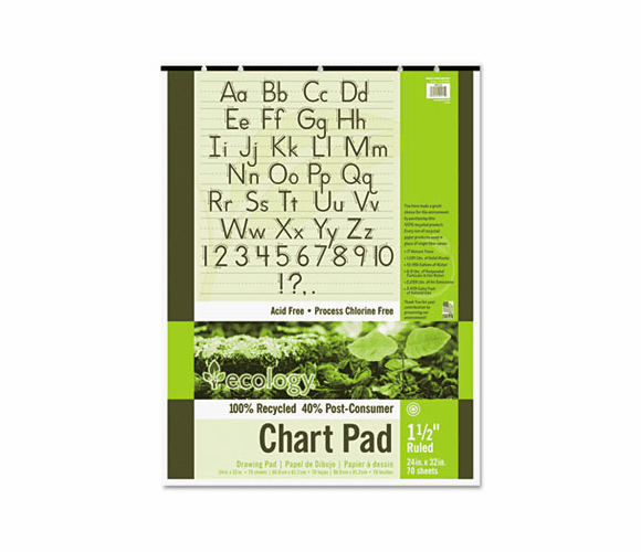 PAC945710 S.A.V.E Recycled Chart Pads, 1-1/2in Ruled, 24 x 32, White, 70 Sheets By PACON CORPORATION