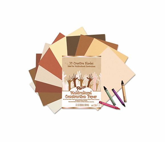 PAC9512 Multicultural Construction Paper, 76 lbs., 12 x 18, Assorted, 50 Sheets/Pack By PACON CORPORATION