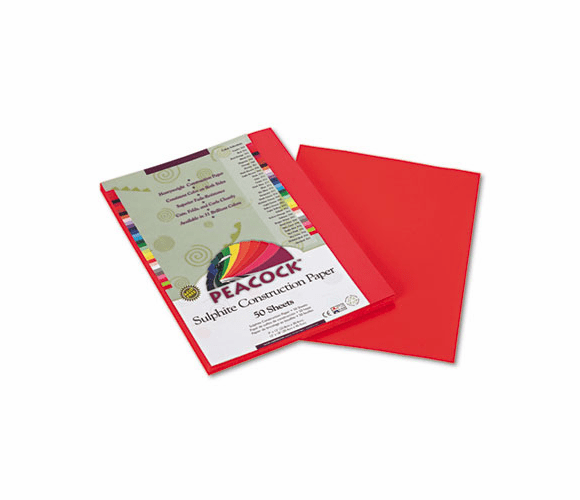 PACP6109 Peacock Sulphite Construction Paper, 76 lbs., 9 x 12, Red, 50 Sheets/Pack By PACON CORPORATION