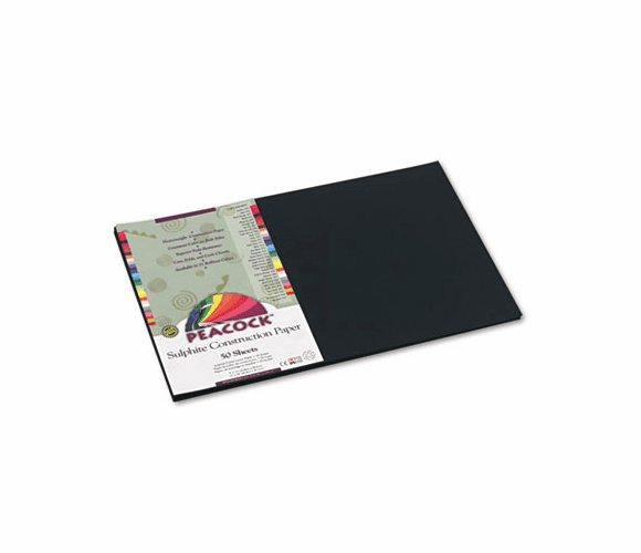 PACP6312 Peacock Sulphite Construction Paper, 76 lbs., 12 x 18, Black, 50 Sheets/Pack By PACON CORPORATION